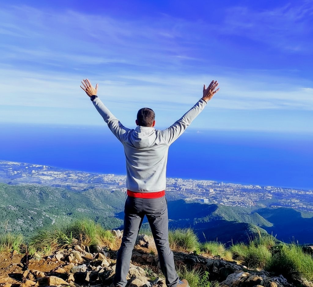 Diego Guerra Narváez en la cima de La Concha (1.215m) — vistas panorámicas al Mediterráneo