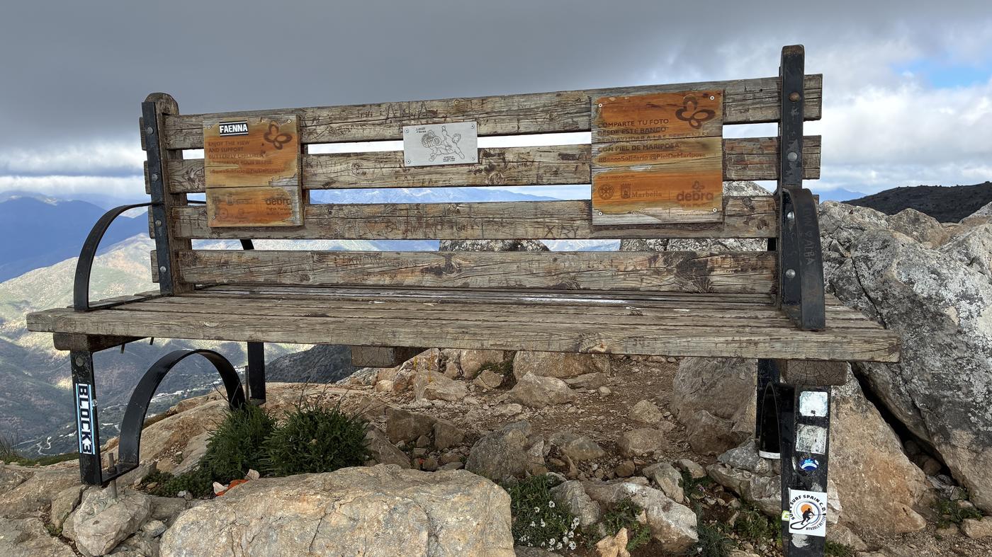 Bench La Concha summit Marbella views Mediterranean Gibraltar Africa Piel de Mariposa